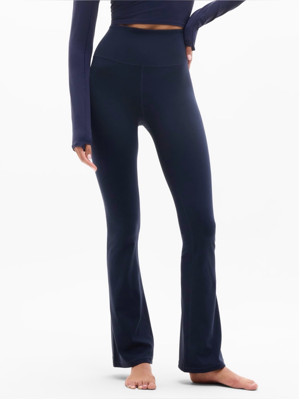 $30 Athleta Elation High-Waist Flare Leggings Navy Blue Size Large Petite